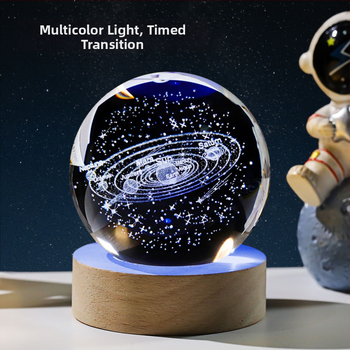 Krištáľová guľa nočné svetlo s laserovým gravírovaním galaxie Slnečnej sústavy – Materiál: Kryštál; Štýl: Moderný minimalistický; Stolná dekorácia