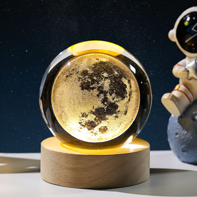 Krištáľová guľa nočné svetlo s laserovým gravírovaním galaxie Slnečnej sústavy – Materiál: Kryštál; Štýl: Moderný minimalistický; Stolná dekorácia