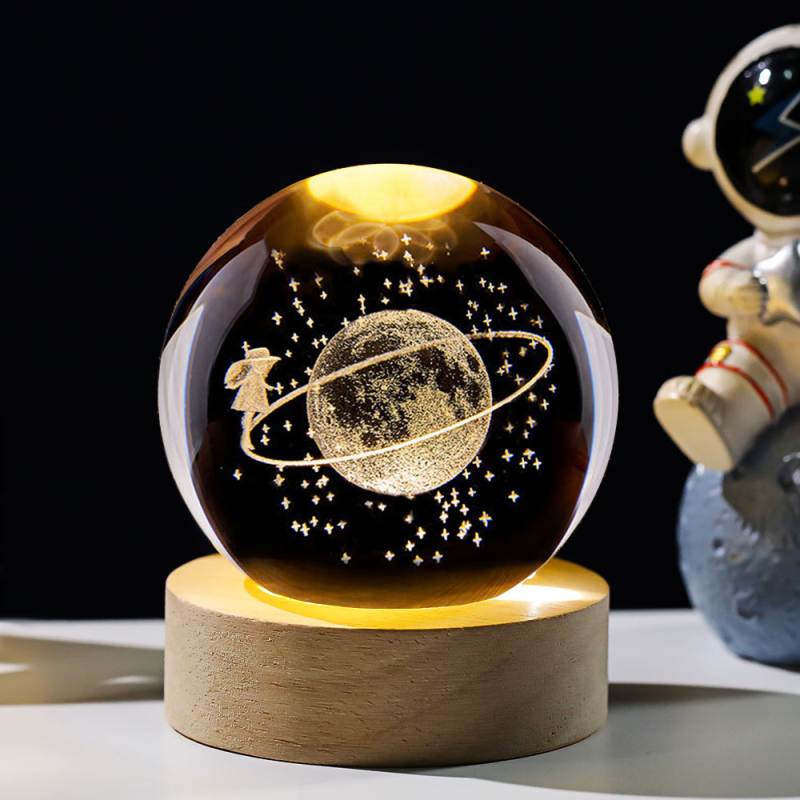 Krištáľová guľa nočné svetlo s laserovým gravírovaním galaxie Slnečnej sústavy – Materiál: Kryštál; Štýl: Moderný minimalistický; Stolná dekorácia