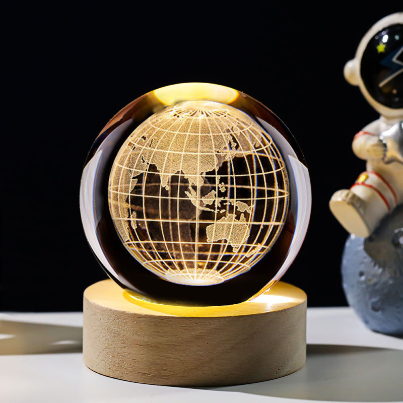 Krištáľová guľa nočné svetlo s laserovým gravírovaním galaxie Slnečnej sústavy – Materiál: Kryštál; Štýl: Moderný minimalistický; Stolná dekorácia