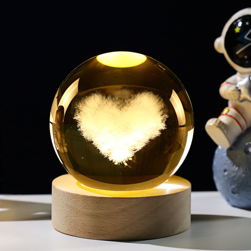 Krištáľová guľa nočné svetlo s laserovým gravírovaním galaxie Slnečnej sústavy – Materiál: Kryštál; Štýl: Moderný minimalistický; Stolná dekorácia