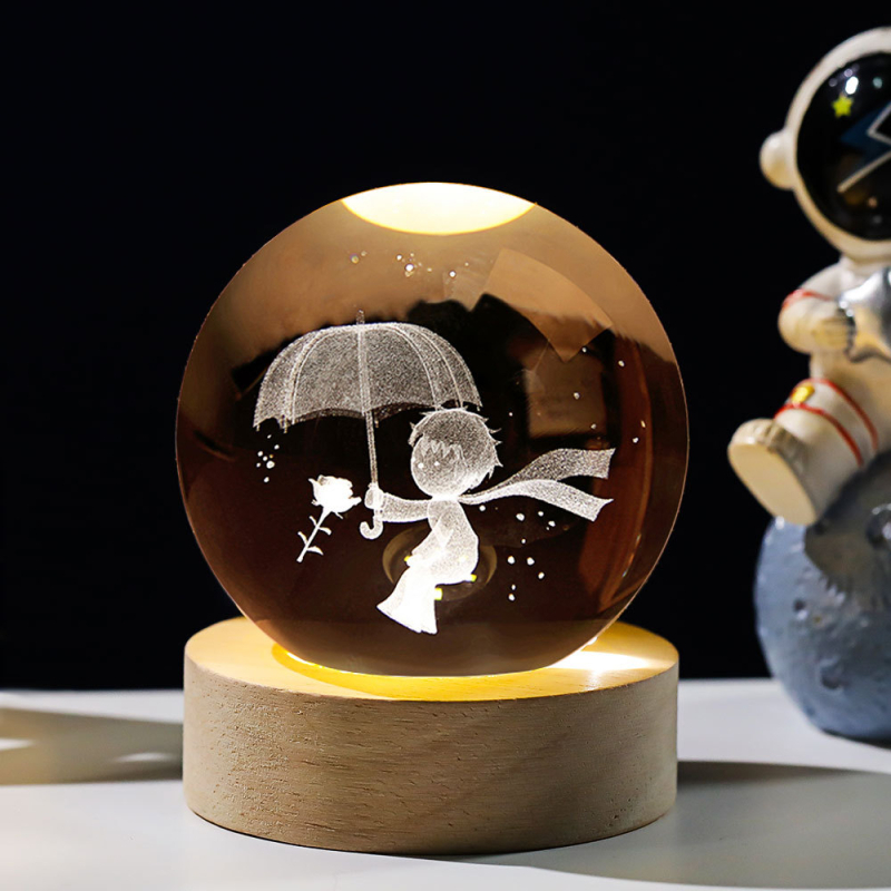 Krištáľová guľa nočné svetlo s laserovým gravírovaním galaxie Slnečnej sústavy – Materiál: Kryštál; Štýl: Moderný minimalistický; Stolná dekorácia