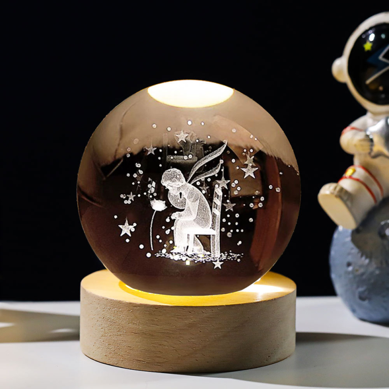 Krištáľová guľa nočné svetlo s laserovým gravírovaním galaxie Slnečnej sústavy – Materiál: Kryštál; Štýl: Moderný minimalistický; Stolná dekorácia