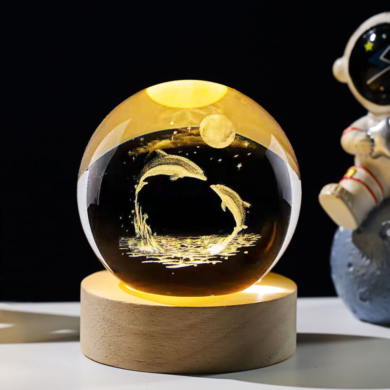 Krištáľová guľa nočné svetlo s laserovým gravírovaním galaxie Slnečnej sústavy – Materiál: Kryštál; Štýl: Moderný minimalistický; Stolná dekorácia