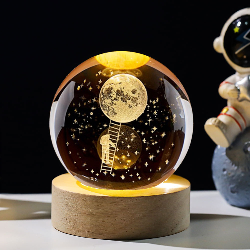 Krištáľová guľa nočné svetlo s laserovým gravírovaním galaxie Slnečnej sústavy – Materiál: Kryštál; Štýl: Moderný minimalistický; Stolná dekorácia