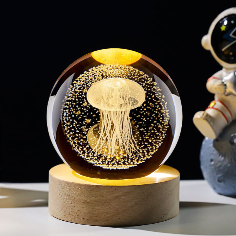 Krištáľová guľa nočné svetlo s laserovým gravírovaním galaxie Slnečnej sústavy – Materiál: Kryštál; Štýl: Moderný minimalistický; Stolná dekorácia