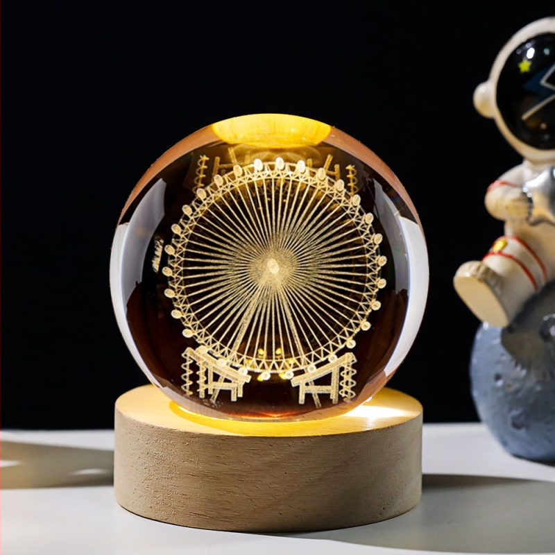 Krištáľová guľa nočné svetlo s laserovým gravírovaním galaxie Slnečnej sústavy – Materiál: Kryštál; Štýl: Moderný minimalistický; Stolná dekorácia