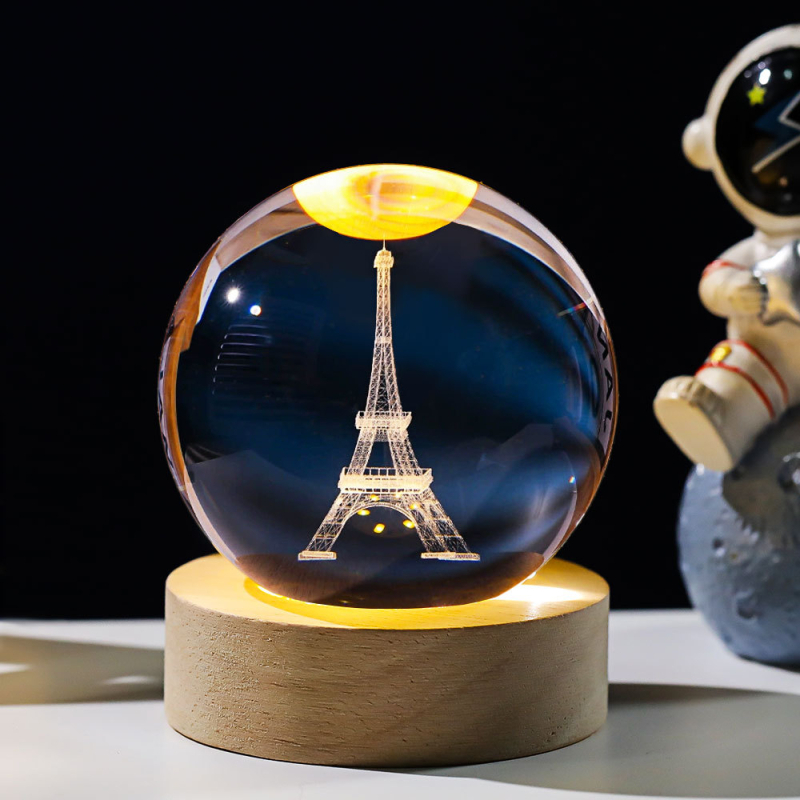 Krištáľová guľa nočné svetlo s laserovým gravírovaním galaxie Slnečnej sústavy – Materiál: Kryštál; Štýl: Moderný minimalistický; Stolná dekorácia