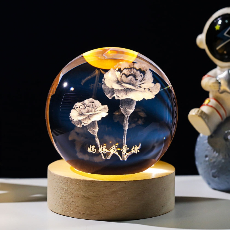 Krištáľová guľa nočné svetlo s laserovým gravírovaním galaxie Slnečnej sústavy – Materiál: Kryštál; Štýl: Moderný minimalistický; Stolná dekorácia