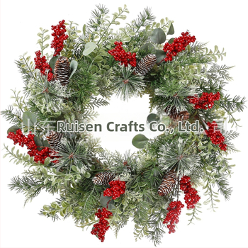Umelá ovocná vianočná girlanda s prírodným rotanom, ručne vyrobená dekorácia na vnútorné dvere, stenu a okno.