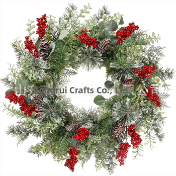 Umelá ovocná vianočná girlanda s prírodným rotanom, ručne vyrobená dekorácia na vnútorné dvere, stenu a okno.