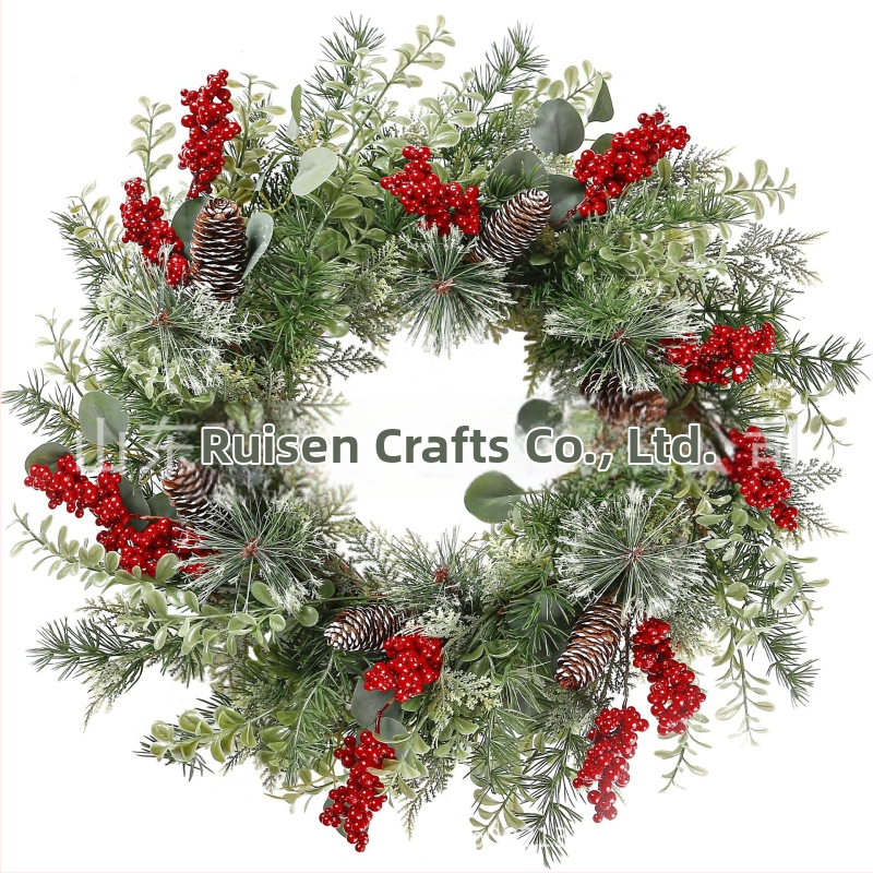 Umelá ovocná vianočná girlanda s prírodným rotanom, ručne vyrobená dekorácia na vnútorné dvere, stenu a okno.
