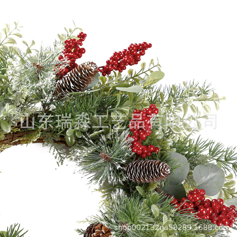 Umelá ovocná vianočná girlanda s prírodným rotanom, ručne vyrobená dekorácia na vnútorné dvere, stenu a okno.