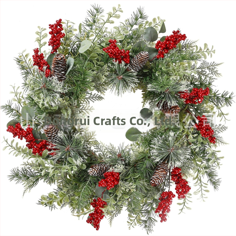 Dirbtinė Kalėdų girlianda su natūraliu rotangu, rankų darbo, skirta vidaus durims, sienai ir langui dekoruoti.