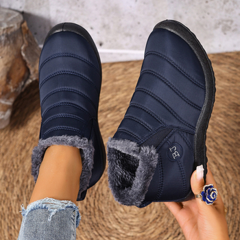 Női hócsizmák fleece-béléssel, középső szármagasság, kerek orr, slip-on, szigetelt téli cipő, PU talp