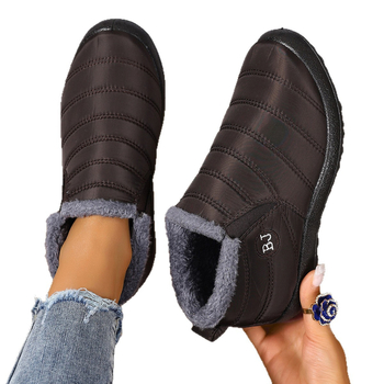 Női hócsizmák fleece-béléssel, középső szármagasság, kerek orr, slip-on, szigetelt téli cipő, PU talp