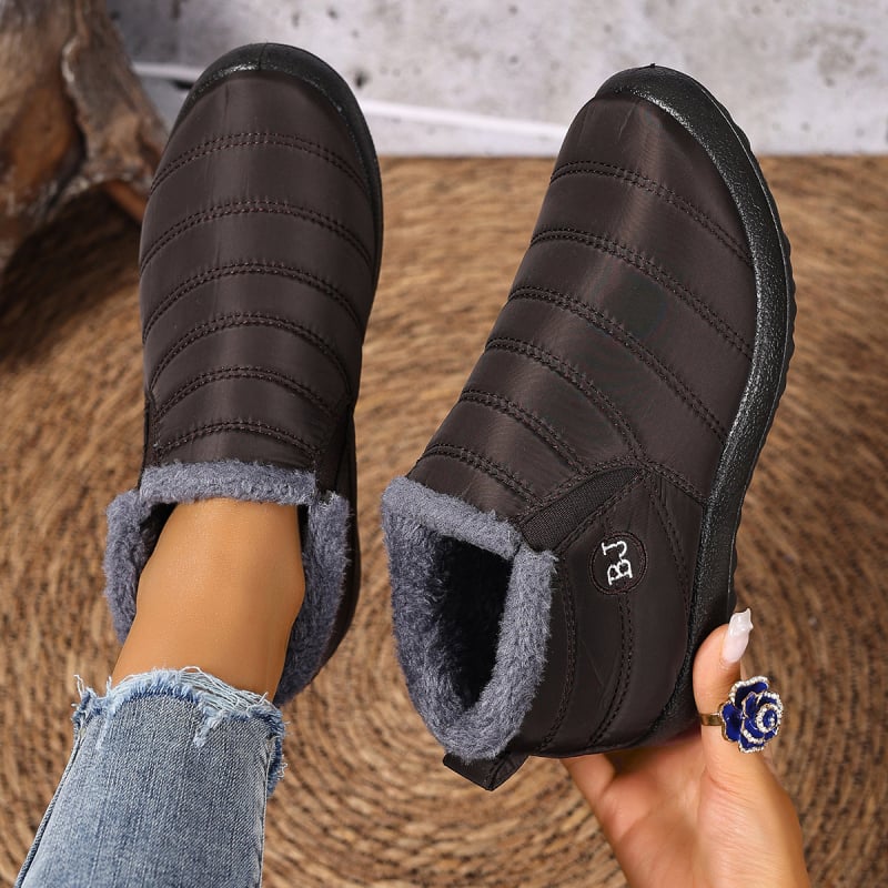 Női hócsizmák fleece-béléssel, középső szármagasság, kerek orr, slip-on, szigetelt téli cipő, PU talp
