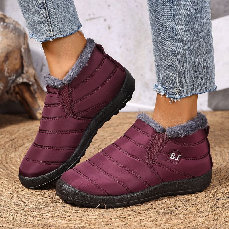 Női hócsizmák fleece-béléssel, középső szármagasság, kerek orr, slip-on, szigetelt téli cipő, PU talp