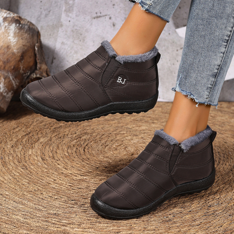 Női hócsizmák fleece-béléssel, középső szármagasság, kerek orr, slip-on, szigetelt téli cipő, PU talp
