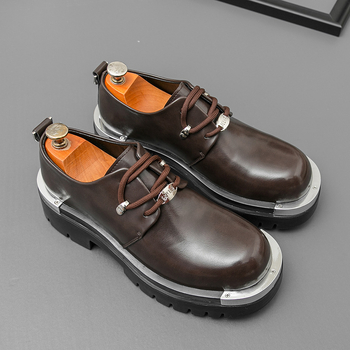 Muške poslovne kožne cipele, koža od mikrovlakana, zaobljeni vrh, niski kroj, vezanje, gumeni đon