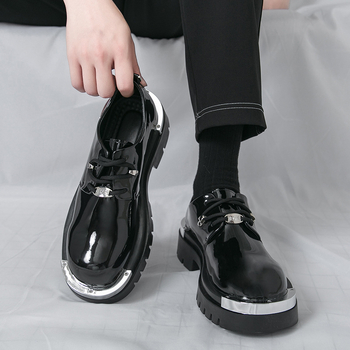 Muške poslovne kožne cipele, koža od mikrovlakana, zaobljeni vrh, niski kroj, vezanje, gumeni đon