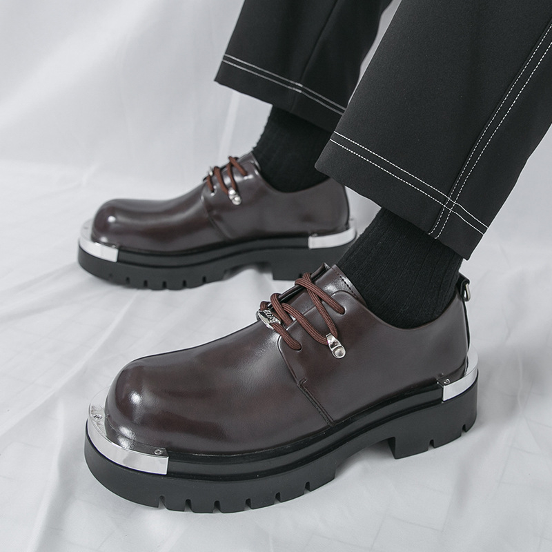 Muške poslovne kožne cipele, koža od mikrovlakana, zaobljeni vrh, niski kroj, vezanje, gumeni đon