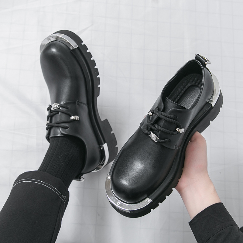 Muške poslovne kožne cipele, koža od mikrovlakana, zaobljeni vrh, niski kroj, vezanje, gumeni đon