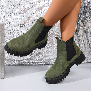Női Chelsea csizmák, felsőrész szintetikus bőrből, talp gumi, középmagas sarok 3–5 cm, alacsony csizmás szár, pull-on