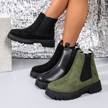 Női Chelsea csizmák, felsőrész szintetikus bőrből, talp gumi, középmagas sarok 3–5 cm, alacsony csizmás szár, pull-on