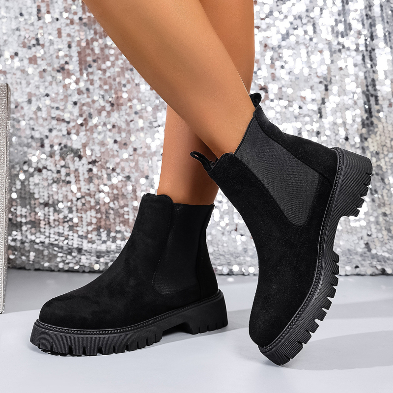 Női Chelsea csizmák, felsőrész szintetikus bőrből, talp gumi, középmagas sarok 3–5 cm, alacsony csizmás szár, pull-on