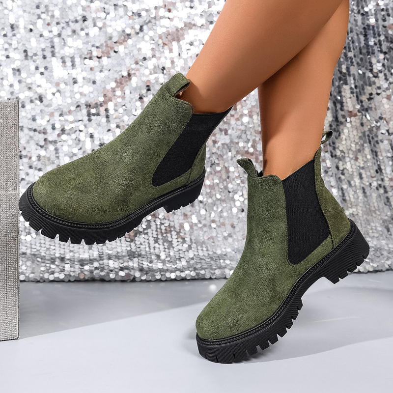 Női Chelsea csizmák, felsőrész szintetikus bőrből, talp gumi, középmagas sarok 3–5 cm, alacsony csizmás szár, pull-on