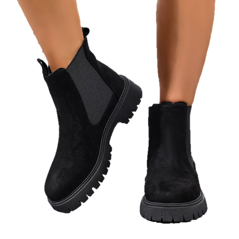 Női Chelsea csizmák, felsőrész szintetikus bőrből, talp gumi, középmagas sarok 3–5 cm, alacsony csizmás szár, pull-on