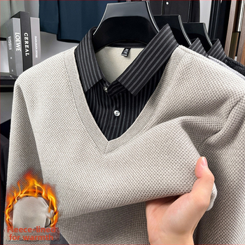 Megztinis polo marškiniai su fliso įdėklu, ilgos rankovės, prigludęs kirpimas, viengubas raštas, patchwork detalė