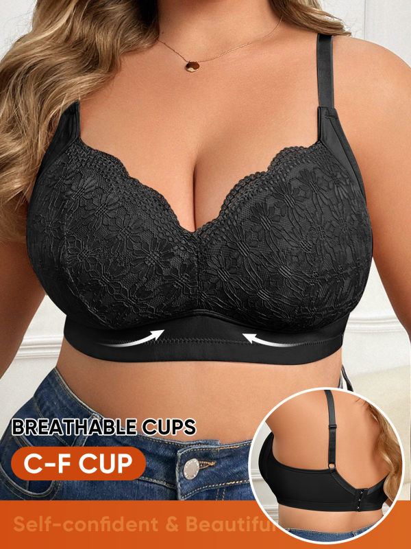 Безжичен повдигащ бюстгальтер, 3/4 чашка, Найлон+еластан, фиксирани двойни презрамки, задна закопчалка с три реда куки и очи, Европейски и Американски стил
