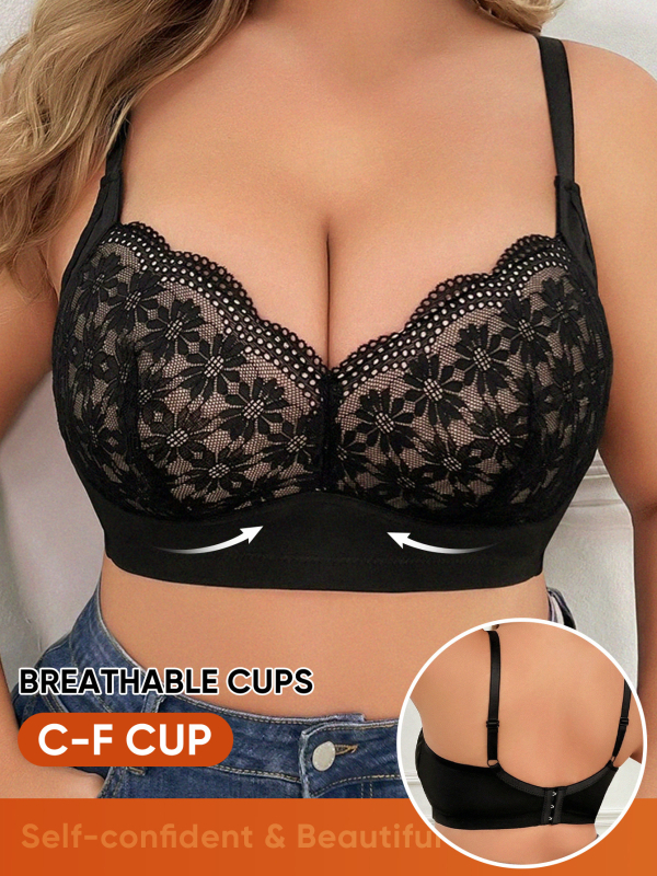 Безжичен повдигащ бюстгальтер, 3/4 чашка, Найлон+еластан, фиксирани двойни презрамки, задна закопчалка с три реда куки и очи, Европейски и Американски стил