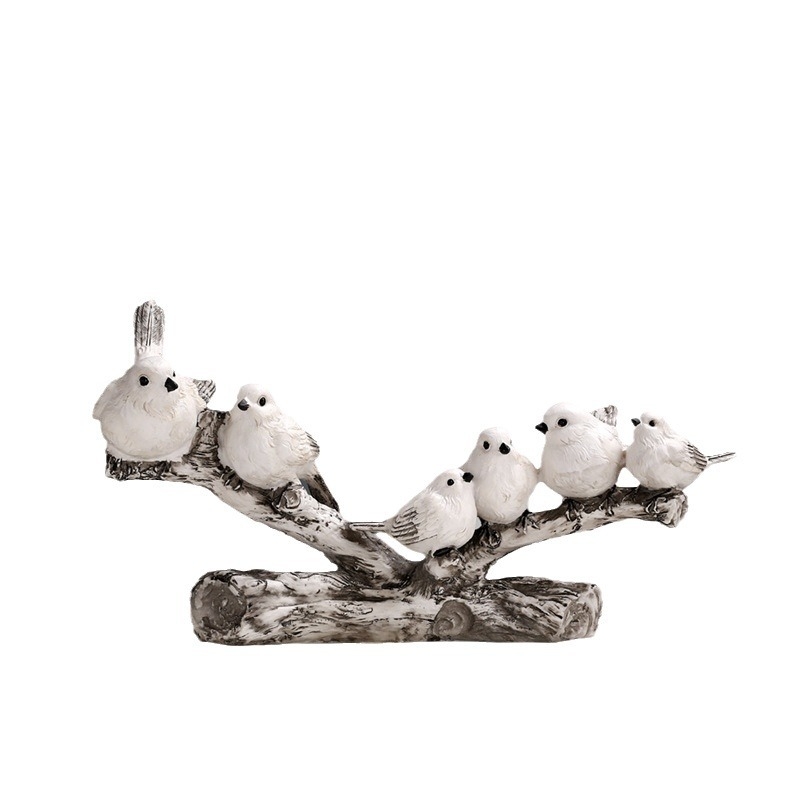 Rooftop фигура от смола – семейство птици, минималистичен мил домашен декор за ТВ шкаф и шкаф за вино
