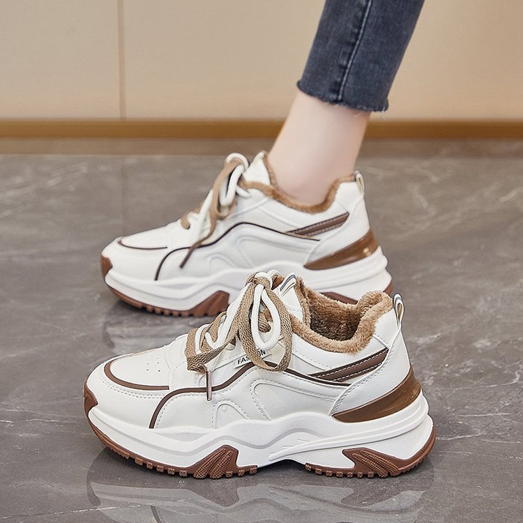 Női chunky dad cipők mesterséges PU felsőrésszel, bőr belsővel, gumitalppal, injektált öntött talp, fűzők