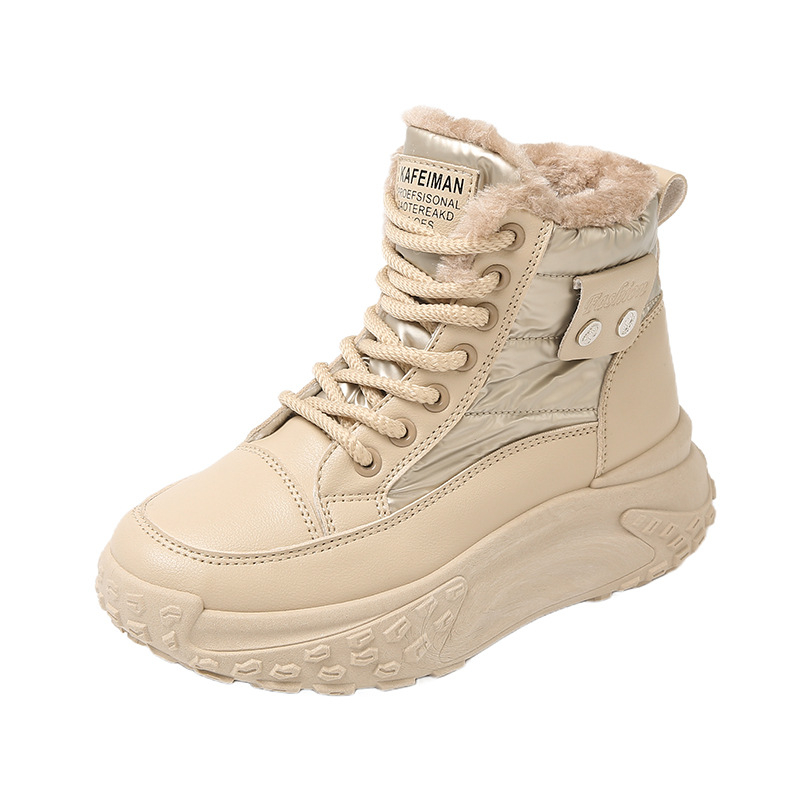 Дамски пухено подплатени високи снегоботи, горен материал: изкуствена кожа, гумена подметка, кръгла пръст, нисък крачол, slip-on, за зима