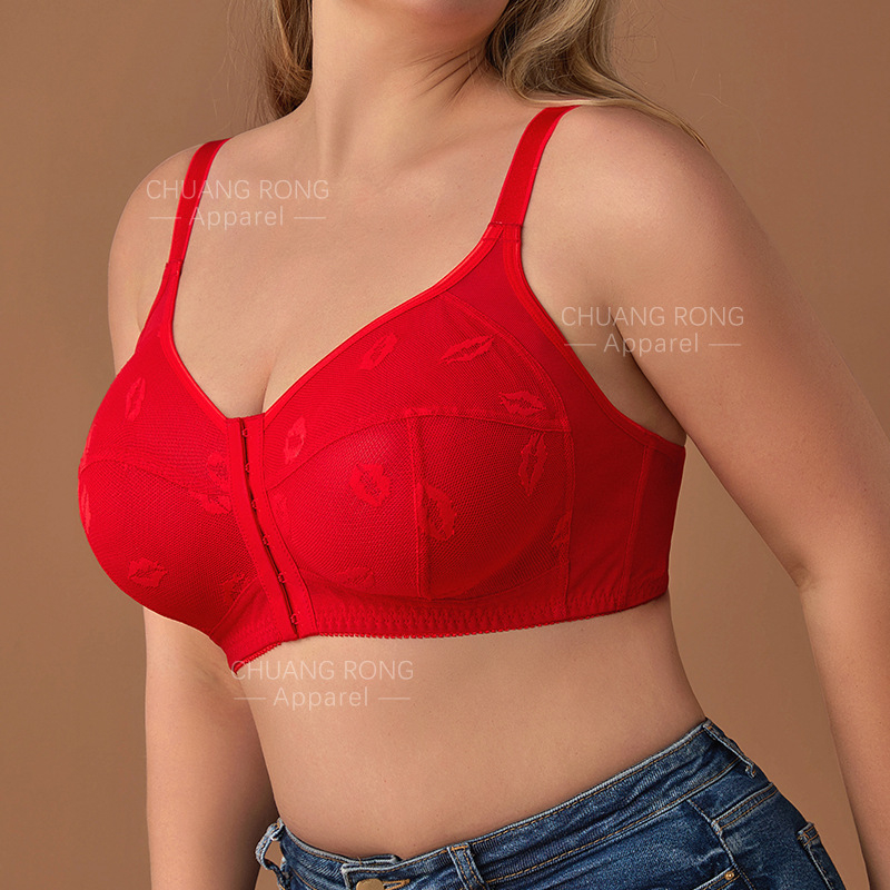 Plusz méretű vezeték nélküli melltartó elől-záródással, csipkével, nylonból, formázott kosarakkal, lélegző