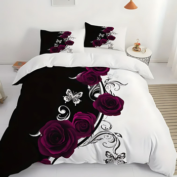 3D цифрово принтирано флорално спално бельо, тричастов комплект, полиестер-памук, флорална шарка, целогодишна употреба