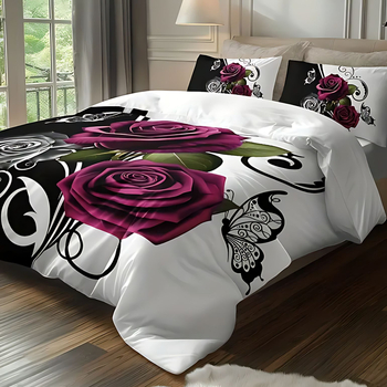 3D цифрово принтирано флорално спално бельо, тричастов комплект, полиестер-памук, флорална шарка, целогодишна употреба