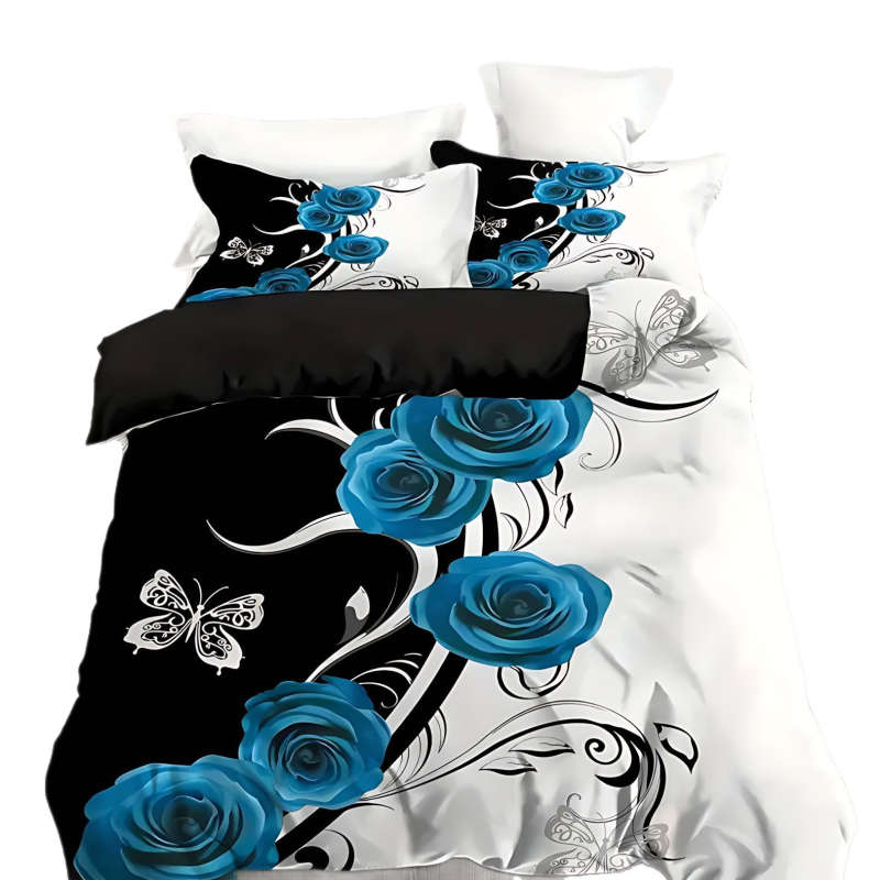 3D цифрово принтирано флорално спално бельо, тричастов комплект, полиестер-памук, флорална шарка, целогодишна употреба
