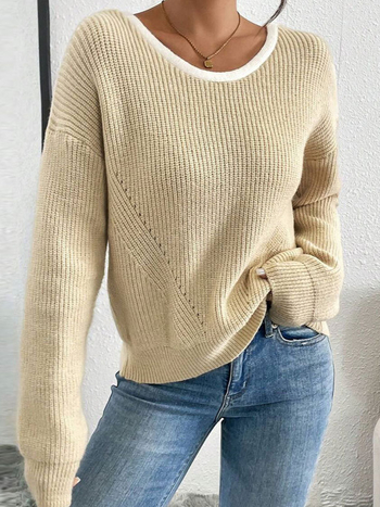 Ženski akrilni pulover s mašnim čvorom, okrugli izrez, dugi rukavi, elegantan gradski stil