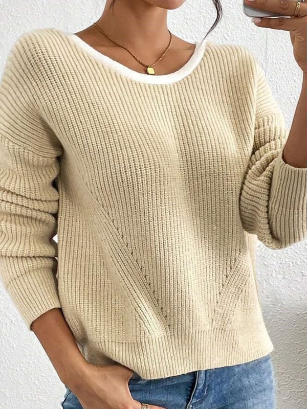 Ženski akrilni pulover s mašnim čvorom, okrugli izrez, dugi rukavi, elegantan gradski stil
