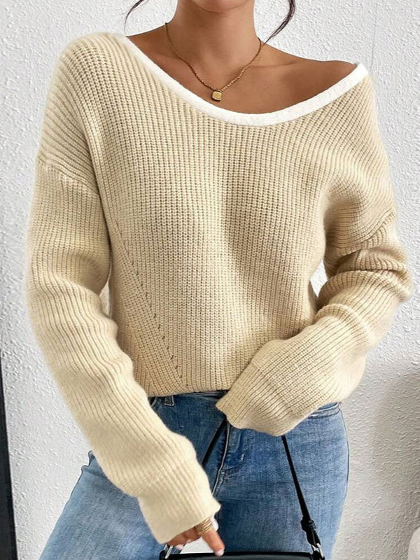 Ženski akrilni pulover s mašnim čvorom, okrugli izrez, dugi rukavi, elegantan gradski stil