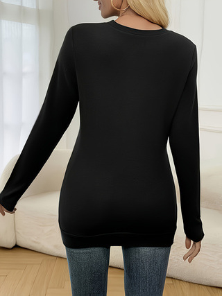Ženski T-shirt - Poliester, Okrugli izrez, Dugi rukavi, Uski kroj, Elegantni stil
