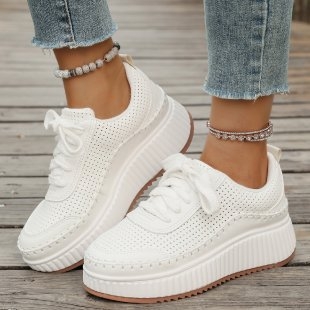 Dámske každodenné tenisky s hrubou podrážkou, nízky horný diel, vrchný materiál z umelej kože, gumová podrážka, sieťová podšívka