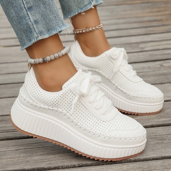 Dámske každodenné tenisky s hrubou podrážkou, nízky horný diel, vrchný materiál z umelej kože, gumová podrážka, sieťová podšívka