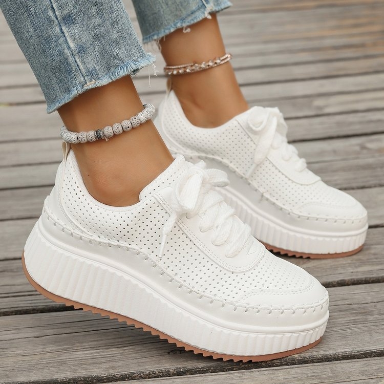 Dámske každodenné tenisky s hrubou podrážkou, nízky horný diel, vrchný materiál z umelej kože, gumová podrážka, sieťová podšívka