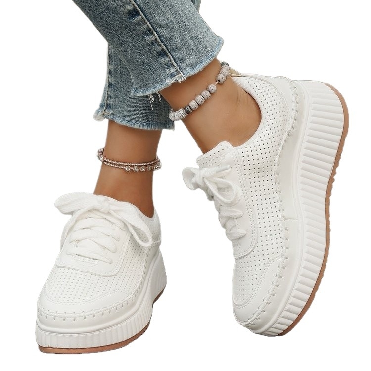 Dámske každodenné tenisky s hrubou podrážkou, nízky horný diel, vrchný materiál z umelej kože, gumová podrážka, sieťová podšívka